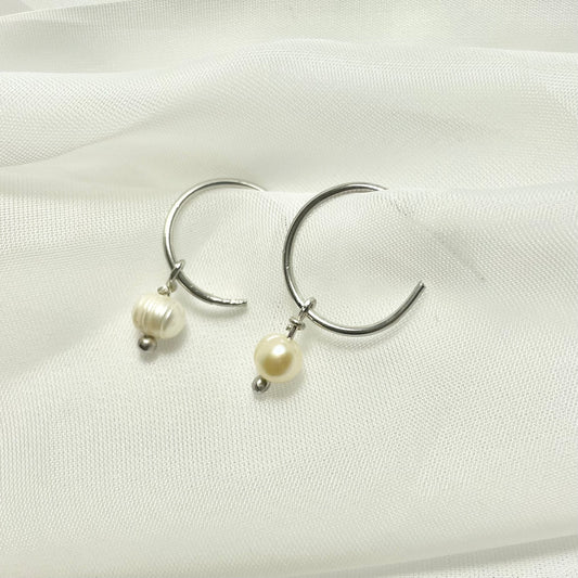 Pearl Hoop Stud Earrings in 925 Sterling Silver or Gold Filled