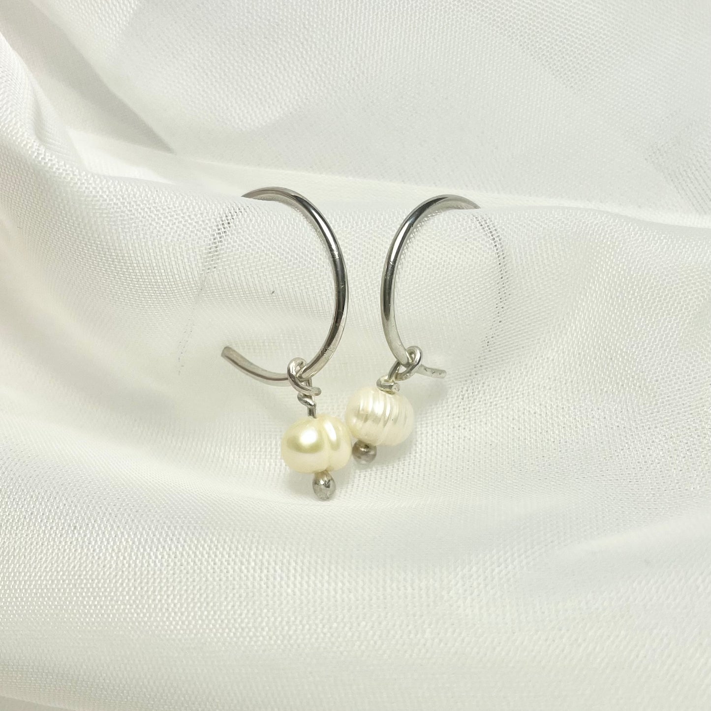 Pearl Hoop Stud Earrings in 925 Sterling Silver or Gold Filled