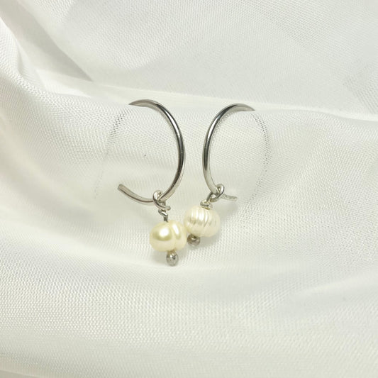 Pearl Hoop Stud Earrings in 925 Sterling Silver or Gold Filled