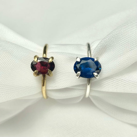 Natural Gemstone and 925 Sterling Silver or Gold Filled Solitaire Prong Set Ring