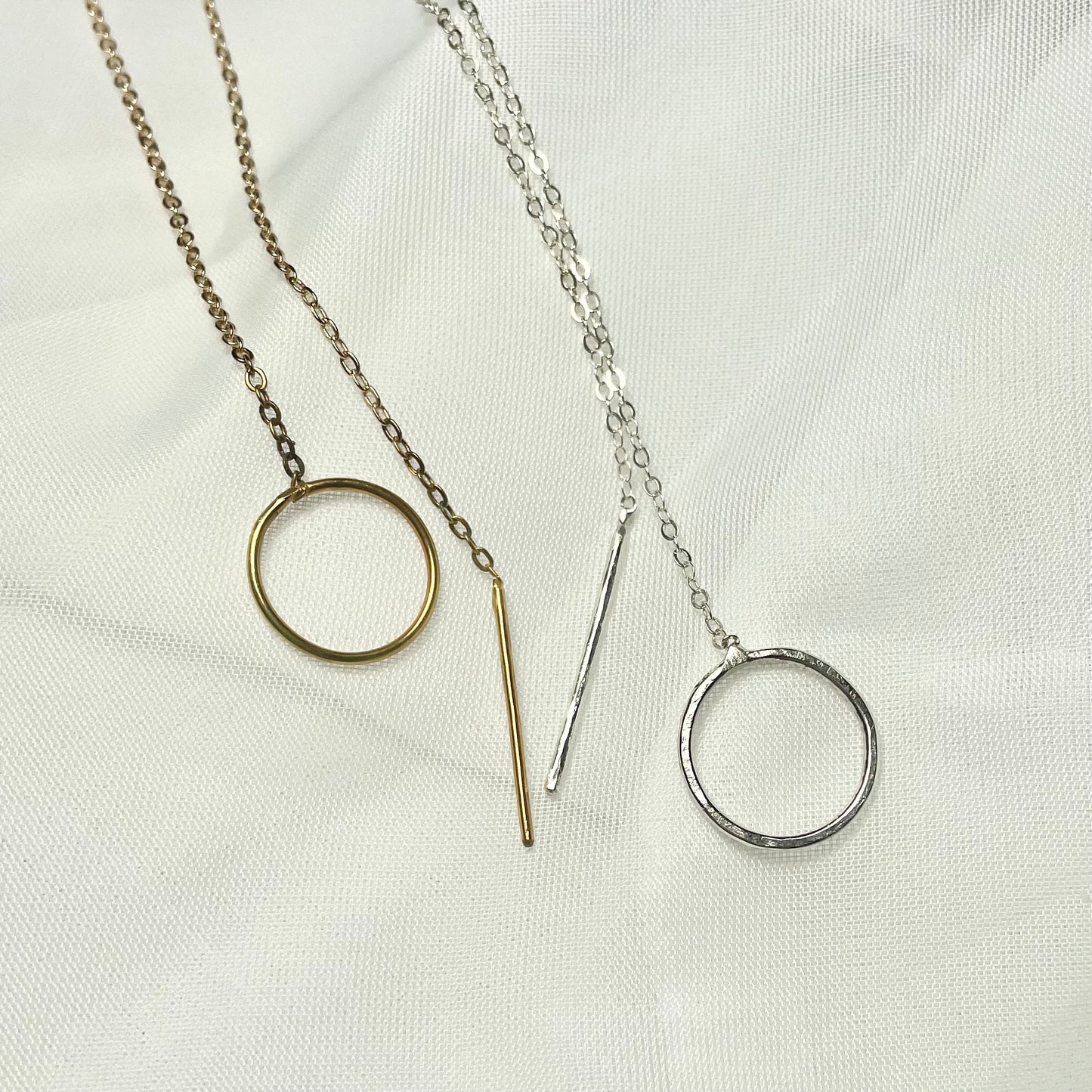 Circle and Bar Necklace in 925 Sterling Silver or Gold Filled