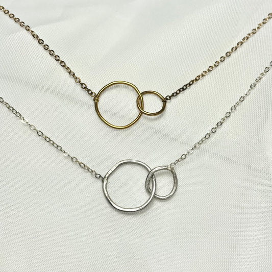 Double Circle Necklace, Bracelet, or Anklet in 925 Sterling Silver or Gold Filled