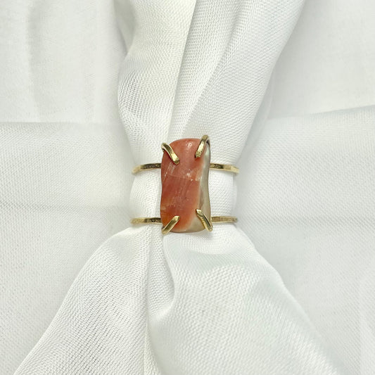 Natural Abalone Shell and Gold Filled Double Band Prong Set Ring size 7.5