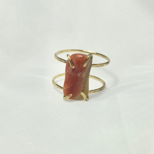 Natural Abalone Shell and Gold Filled Double Band Prong Set Ring size 7.5