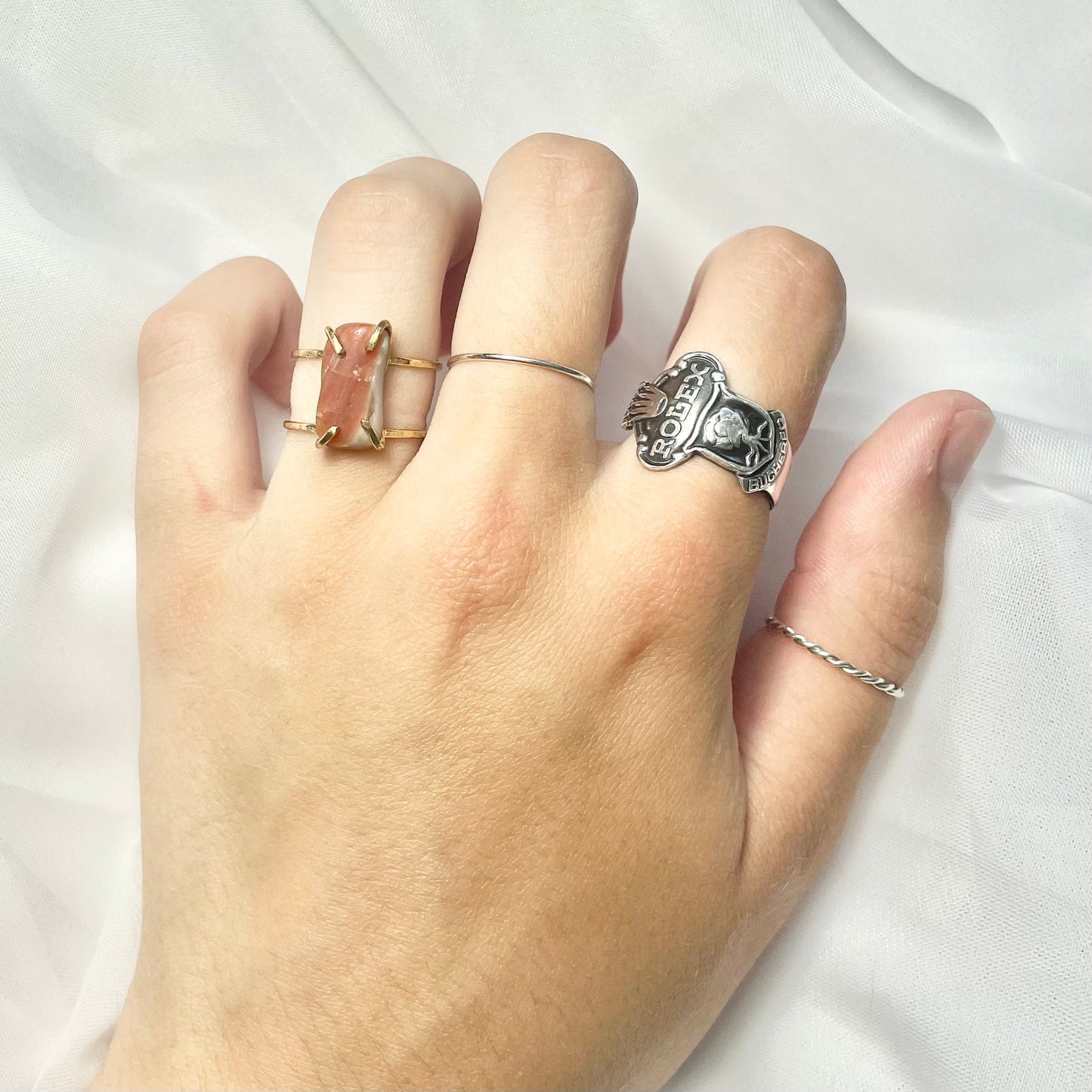 Natural Abalone Shell and Gold Filled Double Band Prong Set Ring size 7.5