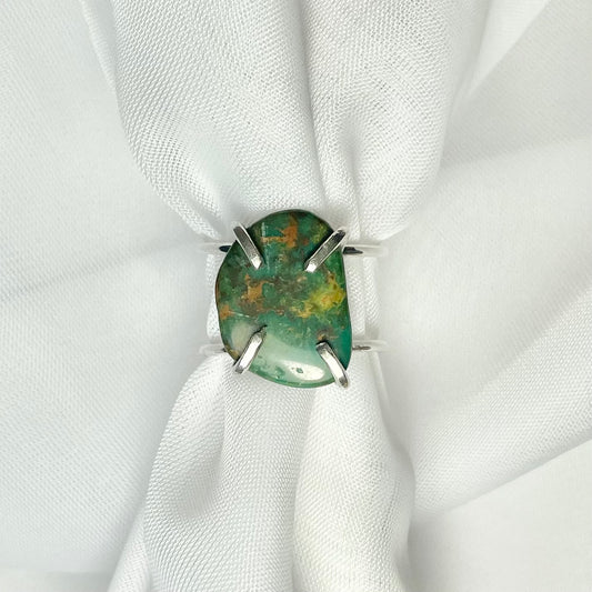 Natural Turquoise and 925 Sterling Silver Double Band Prong Set Ring size 7