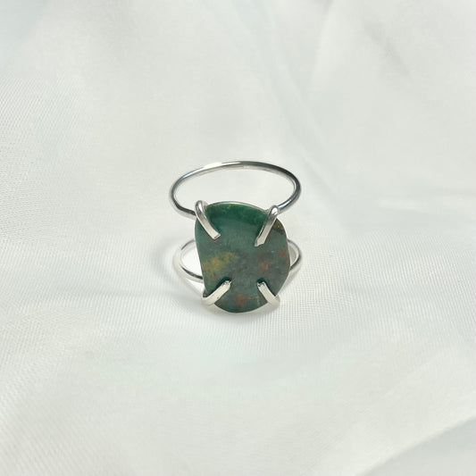 Natural Turquoise and 925 Sterling Silver Double Band Prong Set Ring size 7