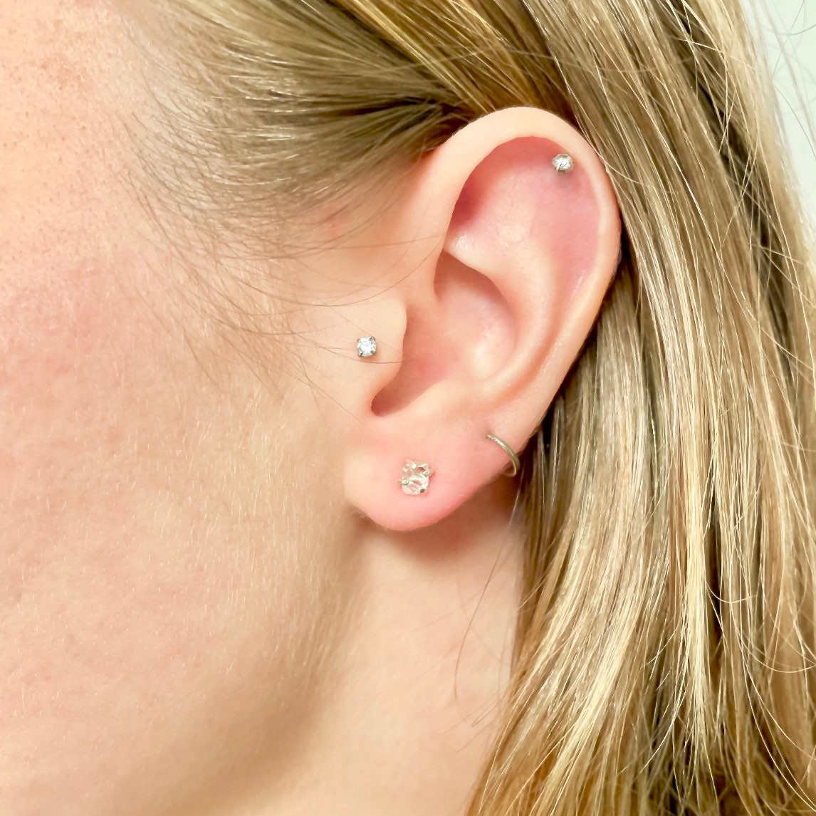 Herkimer Diamond and 925 Sterling Silver or Gold Filled Prong Set Stud Earrings