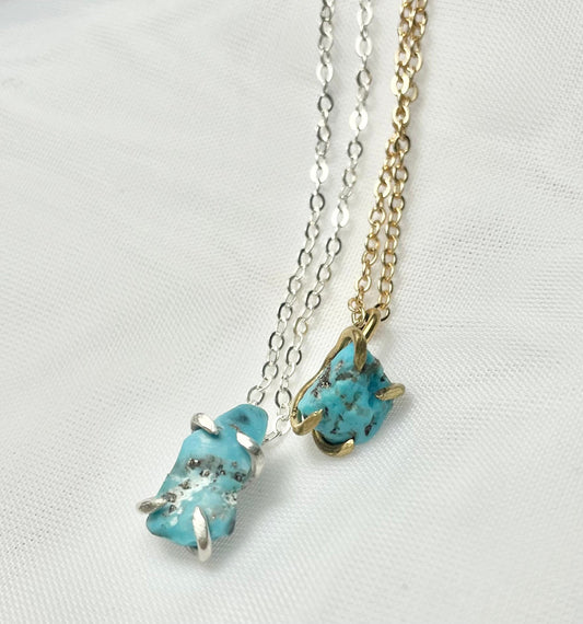 Kingman Turquoise and 925 Sterling Silver or Gold Filled Solitaire Prong Set Necklace