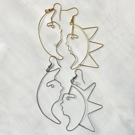 Stainless Steel Sun And Moon Earrings in Gold or Silver