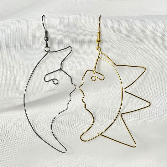 Stainless Steel Sun And Moon Earrings in Gold or Silver