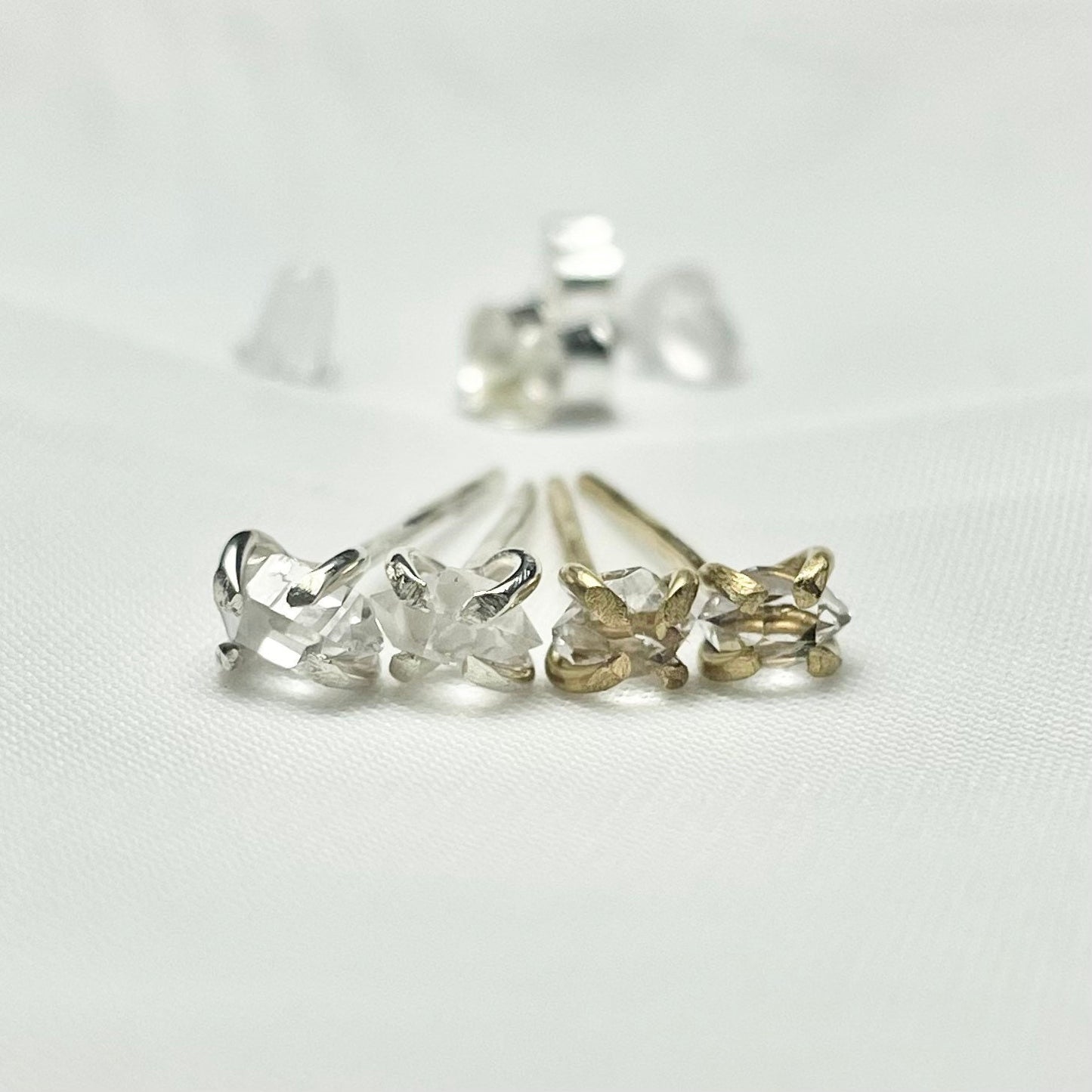 Herkimer Diamond and 925 Sterling Silver or Gold Filled Prong Set Stud Earrings
