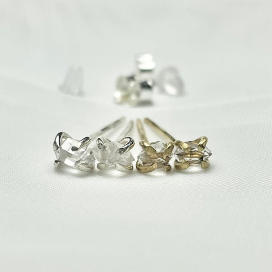 Herkimer Diamond and 925 Sterling Silver or Gold Filled Prong Set Stud Earrings