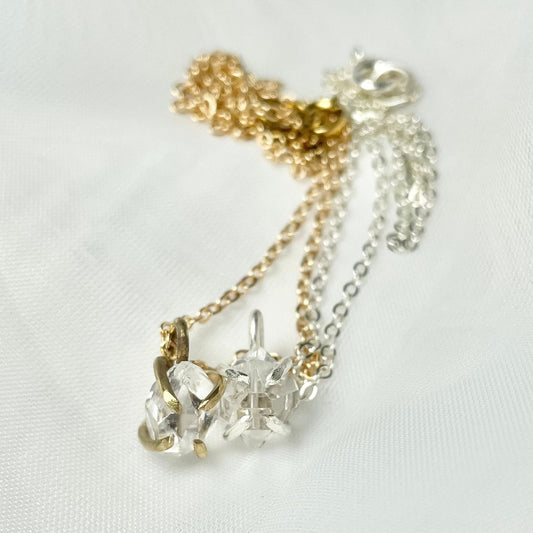 Herkimer Diamond and 925 Sterling Silver or Gold Filled Solitaire Prong Set Necklace