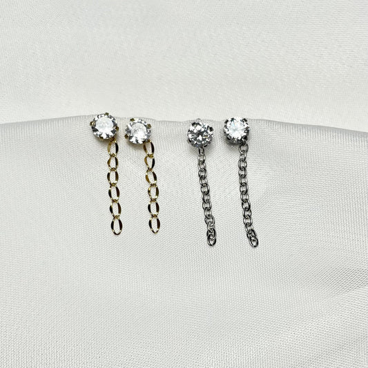 Cubic Zirconia and Stainless Steel Chain Earrings in Gold or Silver