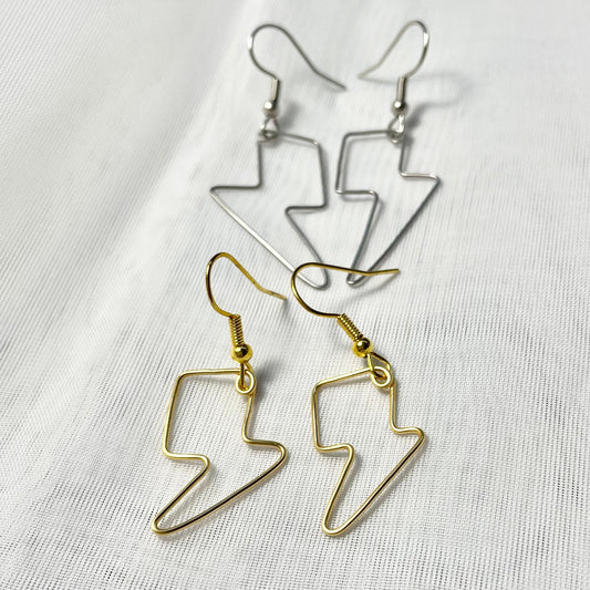 Stainless Steel Lightning Bolt Earrings in Gold or Silver