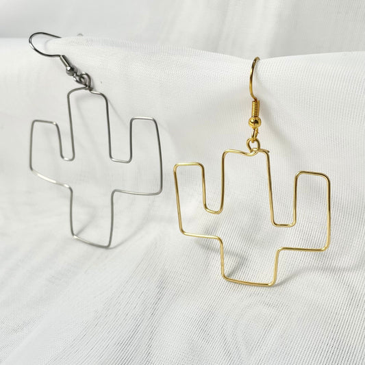 Stainless Steel Cactus Earrings in Gold or Silver