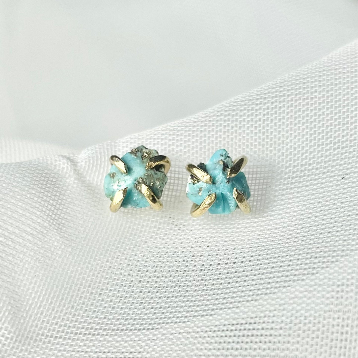 Kingman Turquoise and 925 Sterling Silver Gold Filled Prong Set Stud Earrings