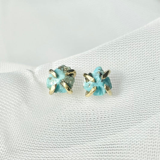 Kingman Turquoise and 925 Sterling Silver Gold Filled Prong Set Stud Earrings