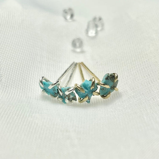 Kingman Turquoise and 925 Sterling Silver Gold Filled Prong Set Stud Earrings