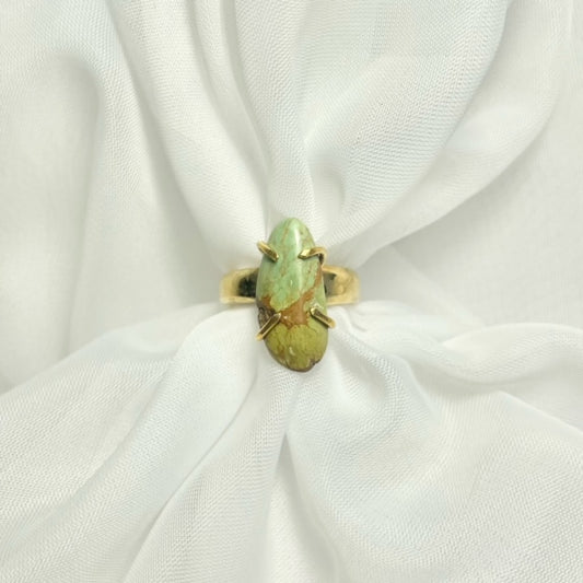 Natural Turquoise and Recycled Gold Plated Silverware Band Prong Set Ring size 6
