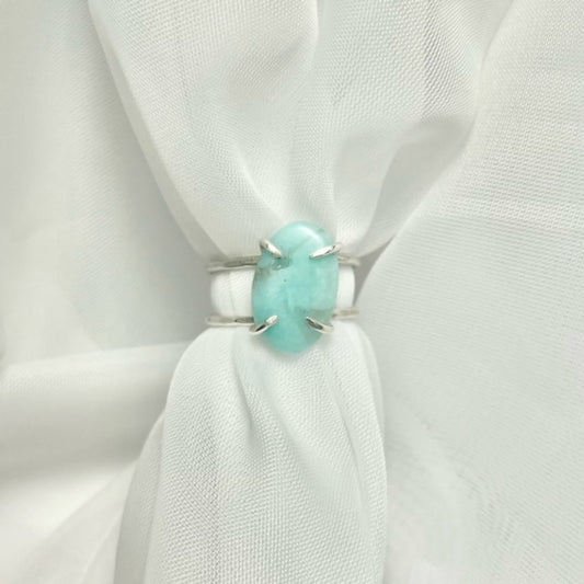 Natural Amazonite and 925 Sterling Silver Double Band Prong Set Ring size 7.5