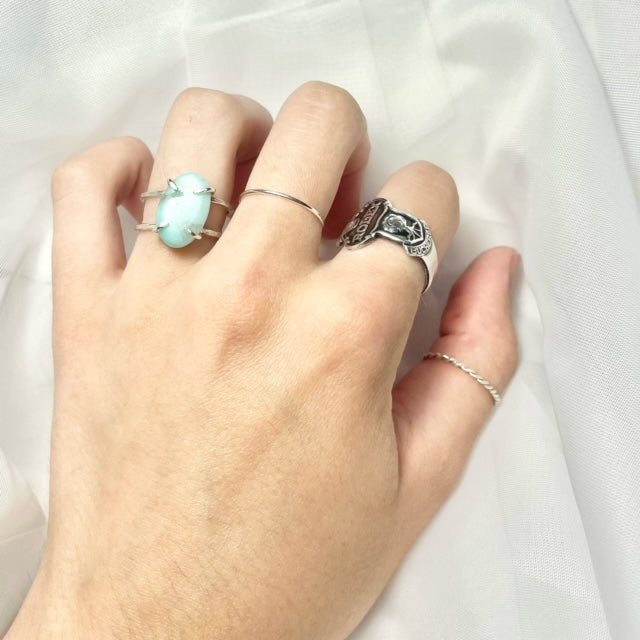 Natural Amazonite and 925 Sterling Silver Double Band Prong Set Ring size 7.5