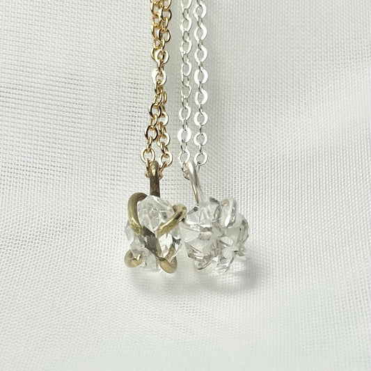Herkimer Diamond and 925 Sterling Silver or Gold Filled Solitaire Prong Set Necklace