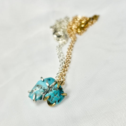 Kingman Turquoise and 925 Sterling Silver or Gold Filled Solitaire Prong Set Necklace